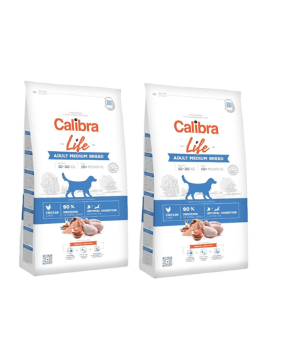 CALIBRA Dog Life Adult Medium Breed Chicken hrana uscata superpremium pentru caini adulti de talie medie 24 kg (2 x 12 kg)