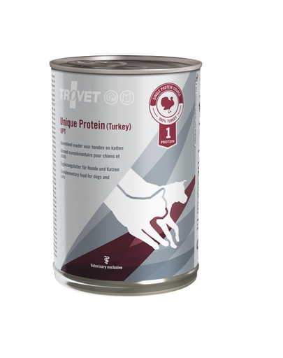 TROVET Unique Protein Turkey UPT monoproteina pentru caini si pisici 12x400 g curcan