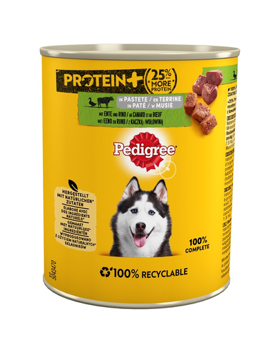 PEDIGREE Protein+ Adult 12x800 g Conserve hrana umeda pentru caini cu rata si mousse de vita