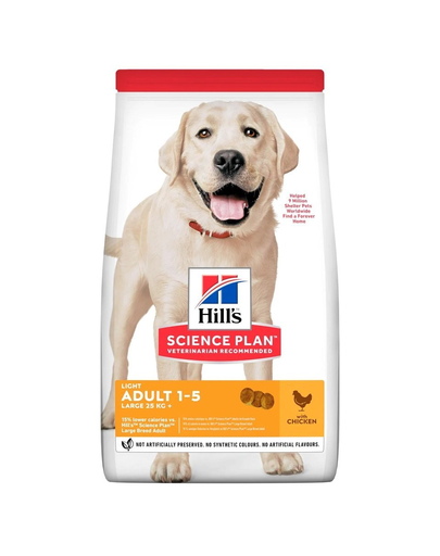 HILL'S Science Plan Canine Adult Light Large breed Chicken 18 kg pentru caini de rasa mare + 3 conserve GRATIS