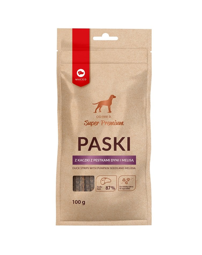MACED Super Premium Recompense pentru caini, cu rata, seminte de dovleac si lamaie 100 g