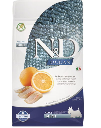 FARMINA N&D Ocean Canine Herring & Orange Adult Mini hrana caini adulti de rasa mica 800 g