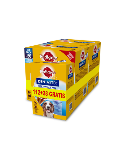 PEDIGREE DentaStix recompensa dentara caini 112 + 28 buc. pentru rase medii