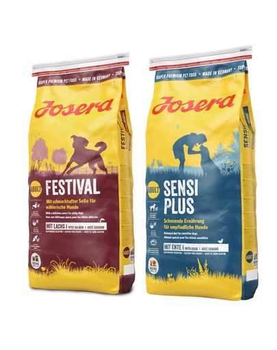 JOSERA Dog Festival hrana caini 15 kg + SensiPlus Adult 15 kg cu rata, pentru caini sensibili