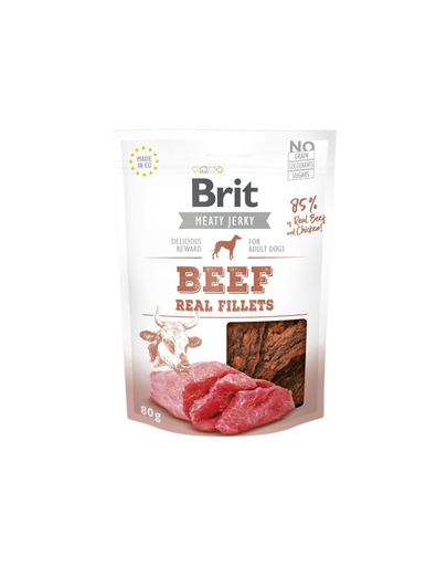BRIT Jerky Snack Beef Fillets Recompense pentru caini, cu vita 80 g