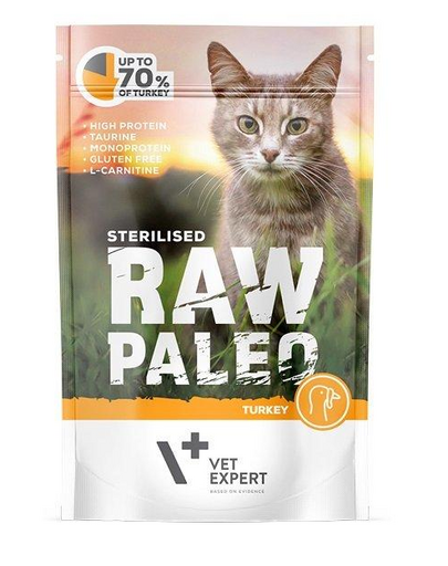 VETEXPERT RAW PALEO Cat Sterilised cu carne de curcan 100 g