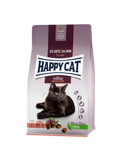 HAPPY CAT Sterilised hrana uscata pentru pisici adulte sterilizate, cu somon si pasare 10 kg