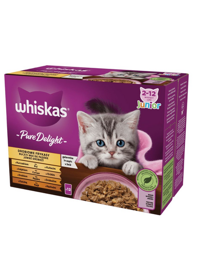 WHISKAS Pure Delight Junior 12x85g hrana cu pui, curcan, pasare, rata in jeleu