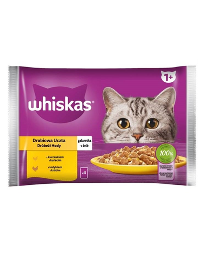 WHISKAS hrana pisica la plic in aspic 4x85g curcan si pui