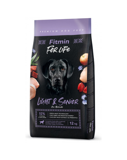FITMIN Dog For Life Light & Senior hrana caini adulti si seniori 12 kg