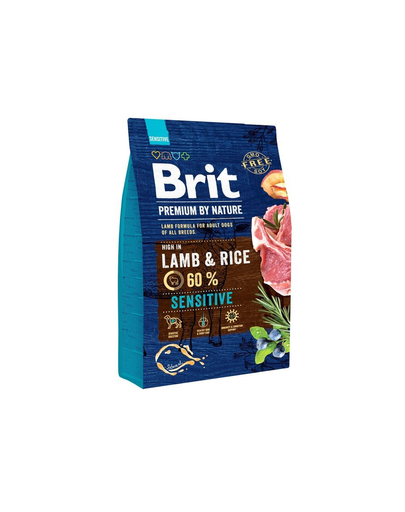 BRIT Premium By Nature Sensitive Lamb 3 kg + 6 x 800 g hrana umeda BRIT cu miel si hrisca