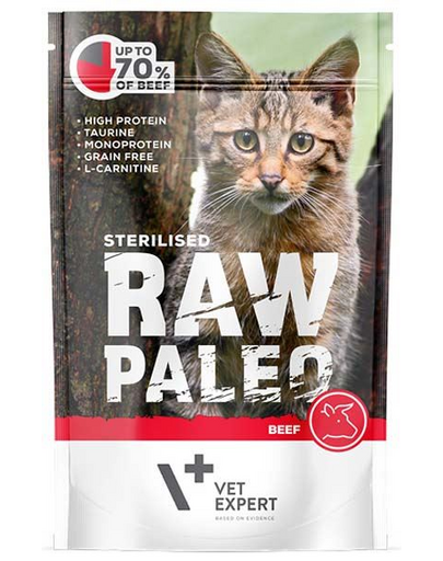 VETEXPERT RAW PALEO Cat Sterilised cu vită 100 g