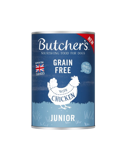 BUTCHER\'S Original Junior hrana caini juniori, bucati de pui in jeleu, conserva 400g
