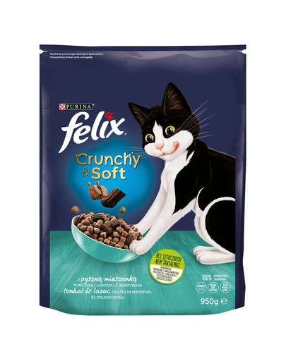 FELIX Crunchy & Soft Hrana uscata pisici, cu somon si ton 950g