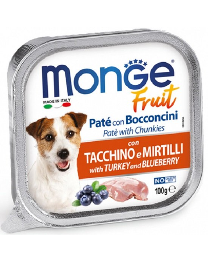 MONGE Fruit Dog pate pentru caini, curcan si afine 100g