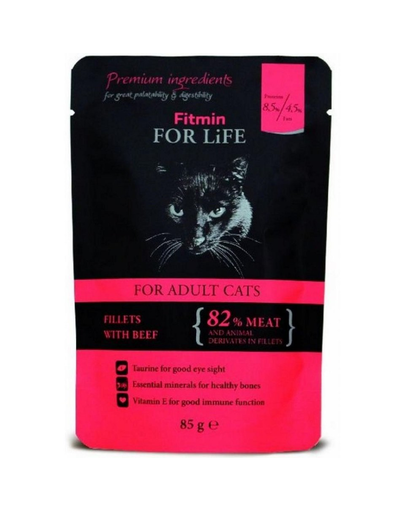 FITMIN For Life For Adult Cats Beef 85g Plic hrana umeda pisici, cu vita