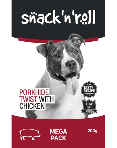 SNACK & ROLL Porkhide Twist with Chicken, cu pui și porc 200 g
