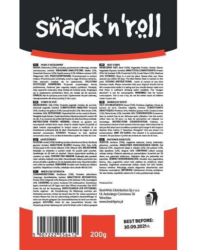 SNACK & ROLL Beef Strips fâșii cu vită 200 g