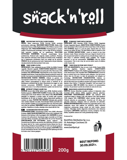 SNACK & ROLL Porkhide Twist with Chicken, cu pui și porc 200 g