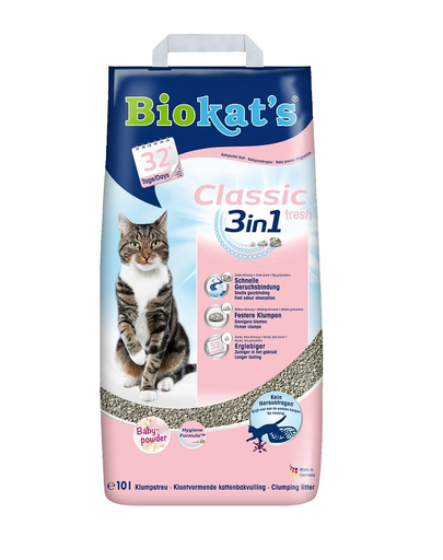 BIOKAT\'S Classic Fresh 3in1 10 L nisip pentru pisici, din bentonita parfumata