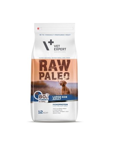 VETEXPERT RAW PALEO Adult Large 12 kg caini adulti rase mari, curcan