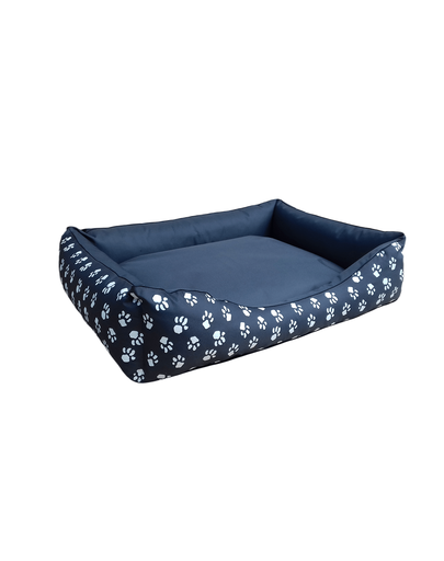 FERA Pat pentru caini cu perna detasabila, gri cu model labute albe 64 x 48 cm