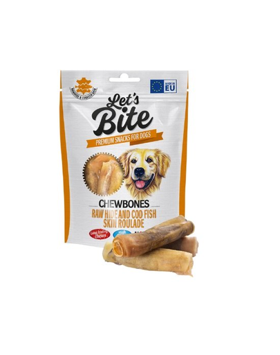 BRIT Let’s Bite Chewbones raw hide&cod 135g rulouri caini, cu piele de cod