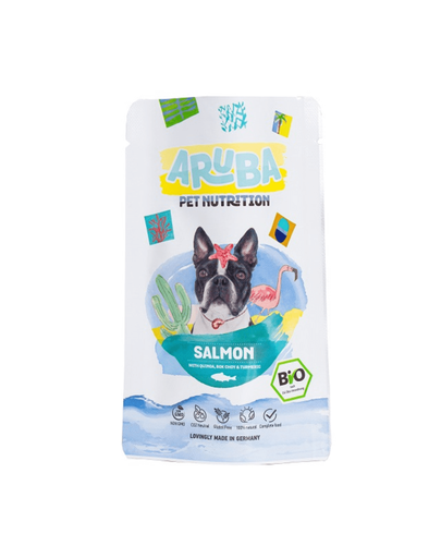 ARUBA Dog Organic plic hrana umeda caini somon cu quinoa, bok choy si turmeric 100 g
