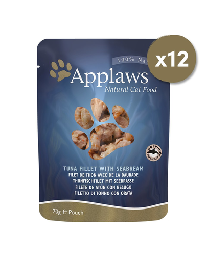 APPLAWS hrana umeda pentru pisici, cu ton și plătică, 12 x 70 g