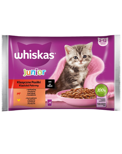 WHISKAS Junior vita si pui in sos, hrana pisoi 4x85g