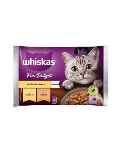 WHISKAS Pure Delight hrana pisici adulte 4x85g bucati de pui si curcan in aspic
