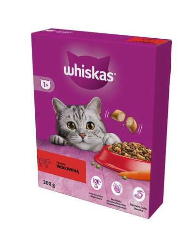 WHISKAS Adult 300g hrana uscata pentru pisici adulte cu carne de vita delicioasa