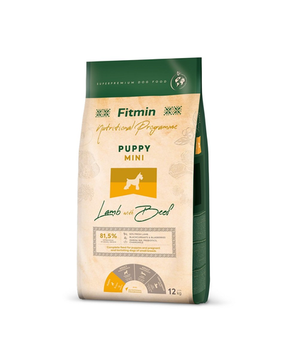 FITMIN Dog Mini Puppy Lamb&Beef 12 kg Sac hrana catei talie mica, cu miel si vita
