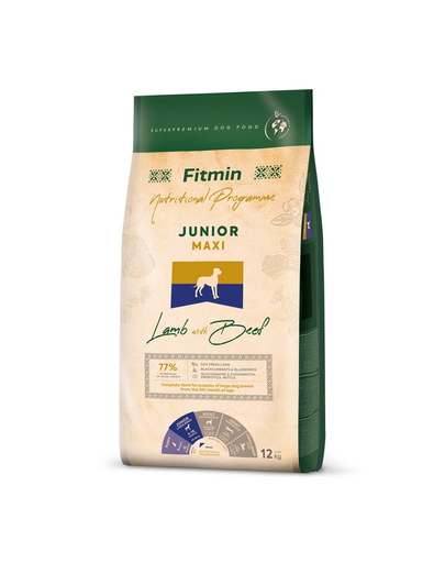 FITMIN Dog Nutritional Programme Maxi Junior Lamb&Beef 12 kg Hrana uscata cani talie mare