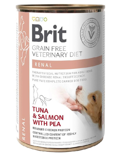 BRIT Veterinary Diet Renal Tuna&Salmon&Pea hrana umeda caini pentru functia renala 400 g