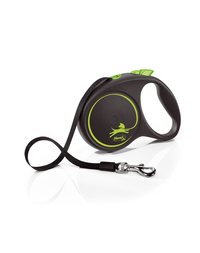 FLEXI Black Design lesa automata cu banda pentru caini, negru cu verde, marimea L, 5 m