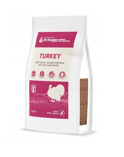 DR HUGGY Supreme Dog Nutrition Hrana catei de talie mica, cu curcan, rata si igname 2kg