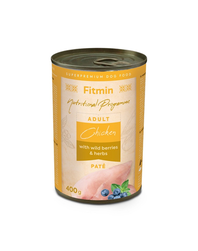 FITMIN Dog Nutritional Programme Tin Chicken with herbs and wild berries 400g hrana caini, pui cu ierburi si fructe de pădure