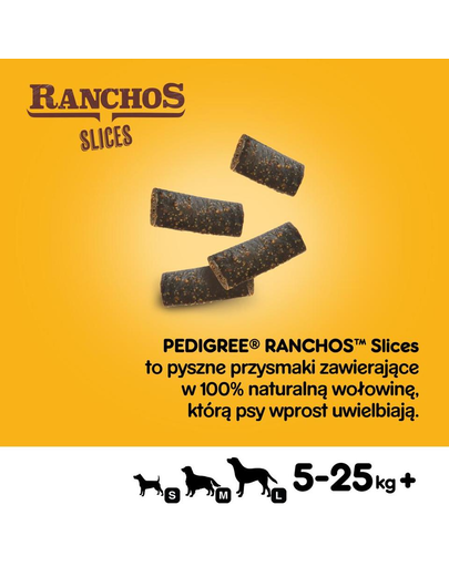 PEDIGREE Ranchos Slices 8 x 60g Recompense pentru caini cu carne de vita