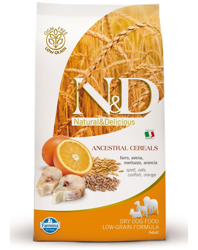 Farmina n&d low grain adul small - hrană uscată cu pește & portocală 2.5 kg