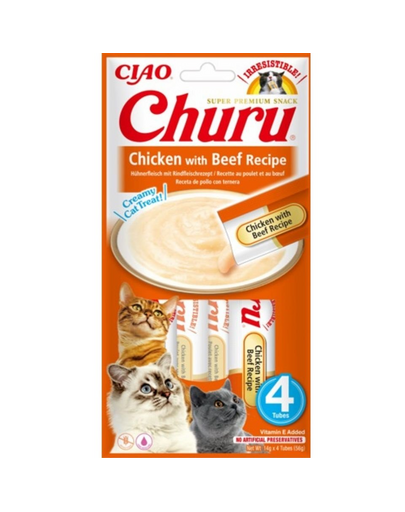 INABA Churu Chicken with beef 4x14g recompensa Churu cu pui si vita pentru pisica