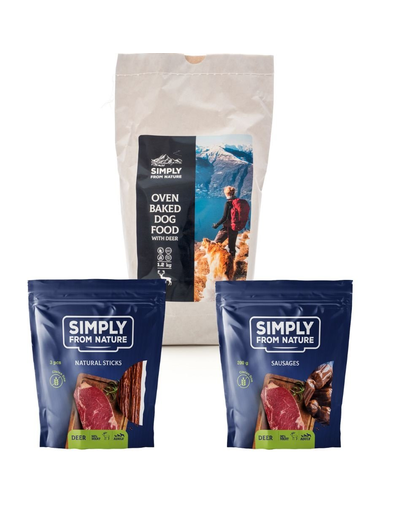 SIMPLY FROM NATURE Hrana uscata coapta in cuptor, caprioara 1,2 kg + recompense naturale pentru caini
