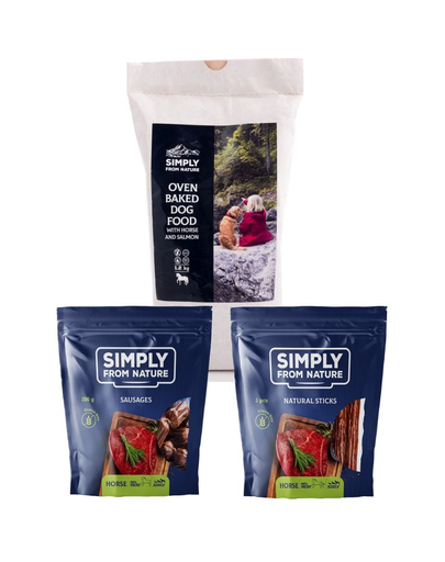 SIMPLY FROM NATURE Hrana uscata pentru caini, coapta la cuptor, cu somon si carne de cal 1,2 kg + recompense naturale pentru caini