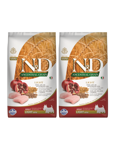 FARMINA N&D Ancestral Grain Ancestral Dog light chicken & pomegranate 2 x 2,5 kg Hrana caini talie mica, pui si rodie