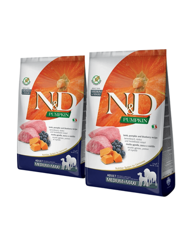 FARMINA N&D Pumpkin lamb & blueberry Adult Medium & Maxi 2 x 2.5 kg hrana caini adulti talie medie sau mare, dovleac, miel si afine