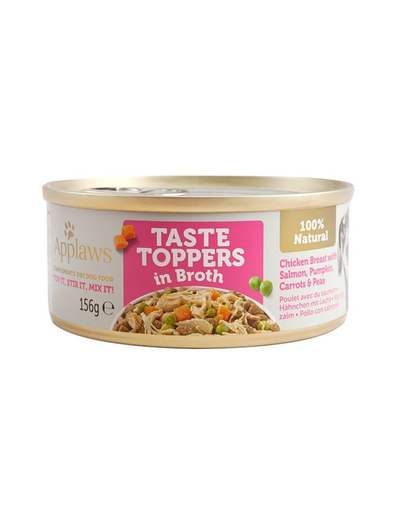 APPLAWS Dog Tin Taste Toppers Chicken Breast with Salmon & Vegetables 6x156g piept de pui, somon, dovleac in sos