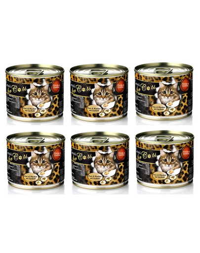 O'CANIS Hrana umeda pentru pisici, cu curcan, prepelita si ulei de somon 200 g x 6 buc.