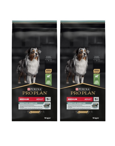 PURINA PRO PLAN Medium Adult Sensitive Digestion hrana uscata caini adulti de talie medie, cu miel 28 kg (2 x 14 kg)