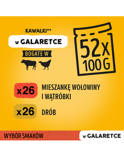PEDIGREE Vită/Carne de pasăre în aspic 52 x 100 g