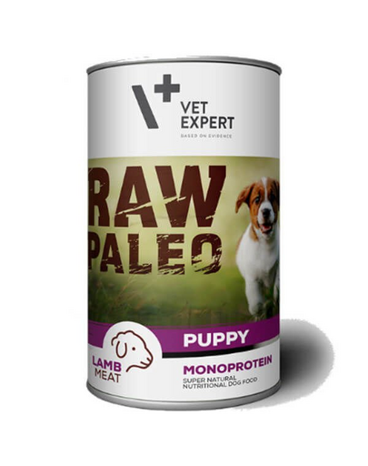 VETEXPERT RAW PALEO Puppy hrana umeda caini juniori 400 g cu miel